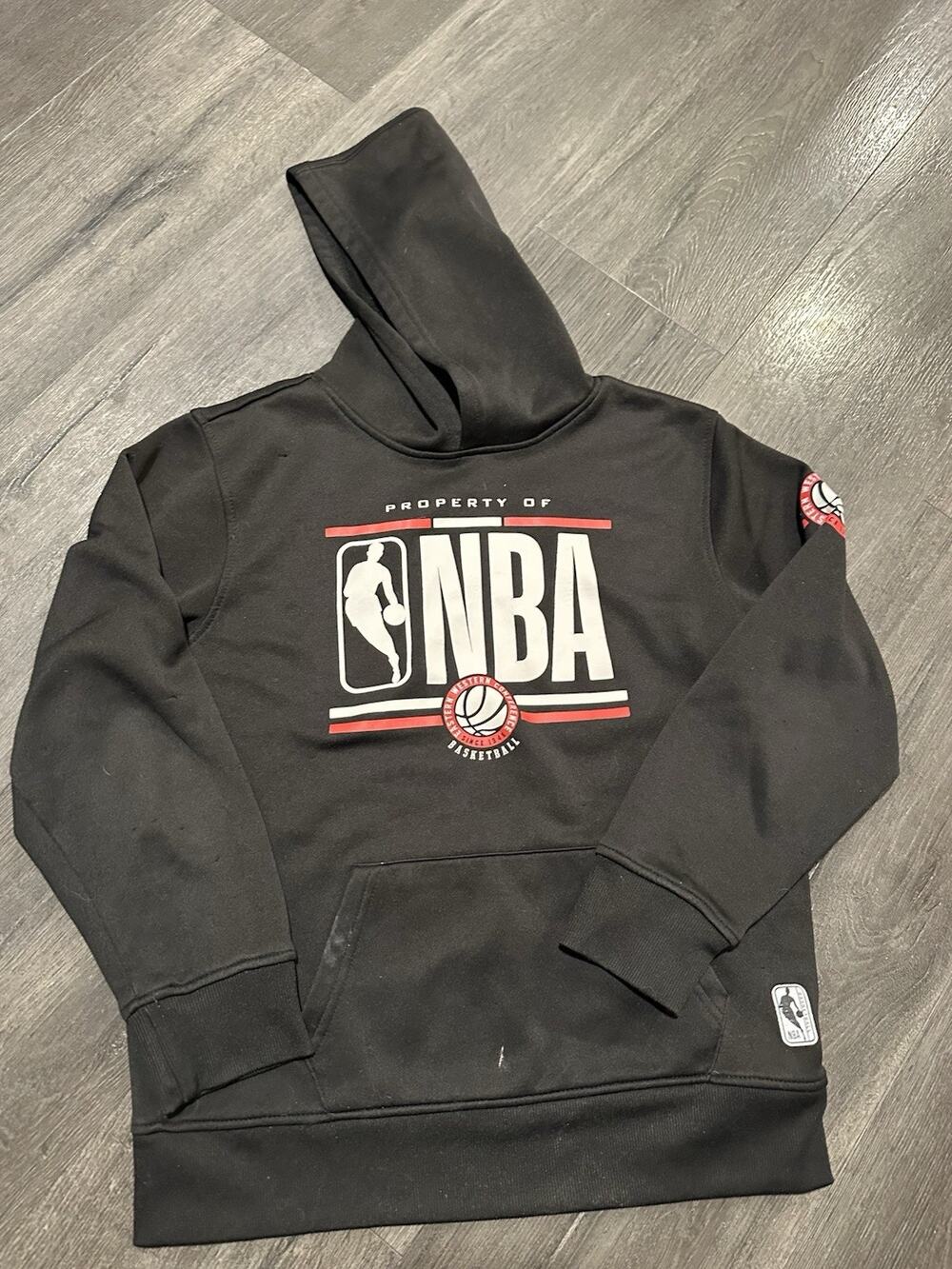 NBA Boy Size L 14/16 Black Long Sleeve Hoodie Sweatshirt Athletic Basketball